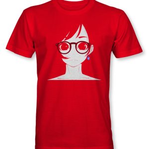 Short sleeve red shirt with Glasses Girl on the front.