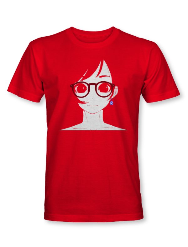 Short sleeve red shirt with Glasses Girl on the front.