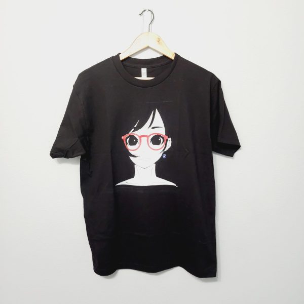 Short sleeve black shirt with Glasses Girl on the front.