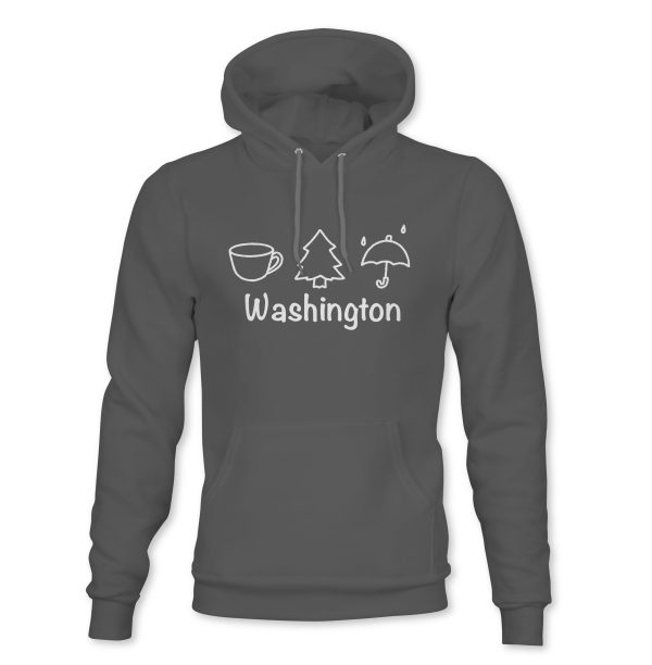 Dark Grey Hoodie with symbolic icons representing WA state