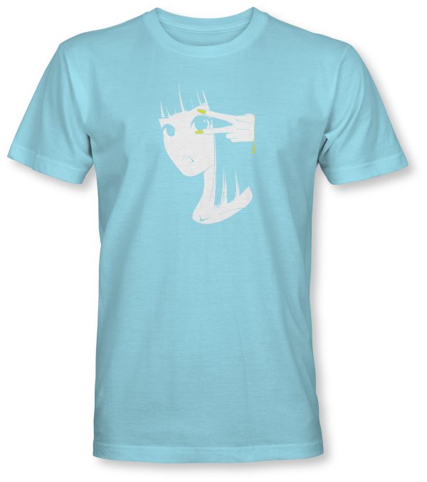 Light blue t-shirt with a peace girl. Made with 100% Cotton (Pre-shurnk)