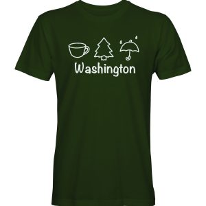 Short sleeve green Tee with symbolic icons of WA state.