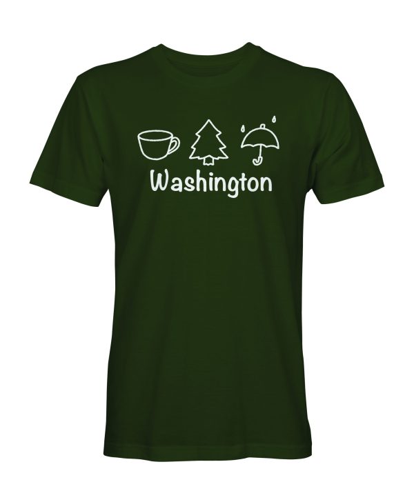 Short sleeve green Tee with symbolic icons of WA state.